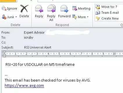 rsi email alert sent to outlook email client via yahoo pop/smtp server